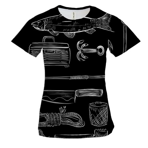Женская 3D футболка Рыболовные снасти
