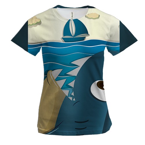 Жіноча 3D футболка Big shark and Small ship