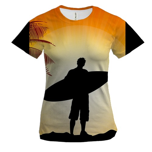 Женская 3D футболка Surfer with Board 2