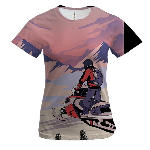 Женская 3D футболка Snowmobile and Mountain Landscape
