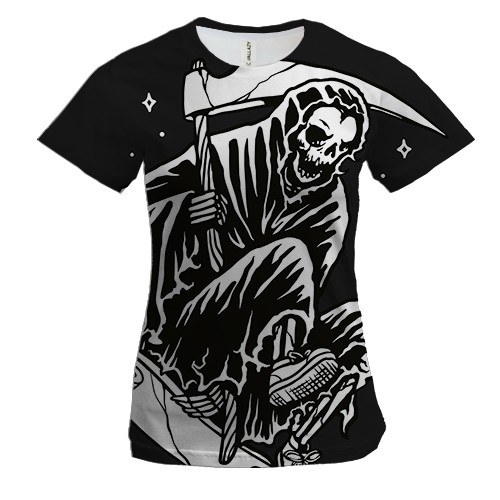 Женская 3D футболка Death with skate