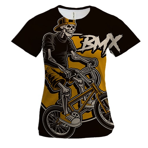 Женская 3D футболка Скелет на велосипеде