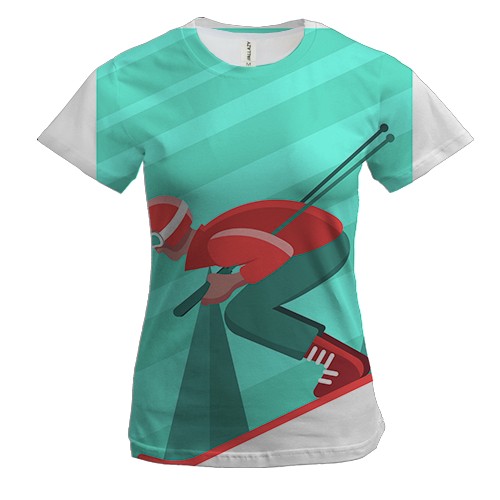 Жіноча 3D футболка Лижник спускається з гори