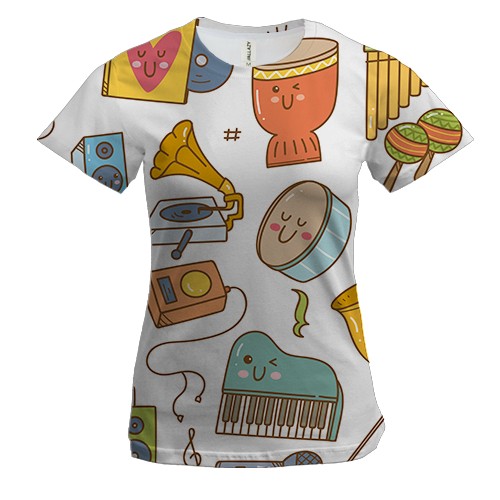 Женская 3D футболка Мультяшные музыкальные инструменты