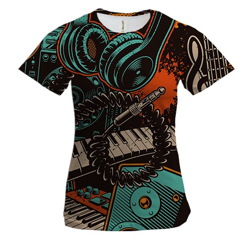 Жіноча 3D футболка Music Instruments Pattern