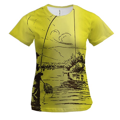 Жіноча 3D футболка Рибак з вудкою Арт