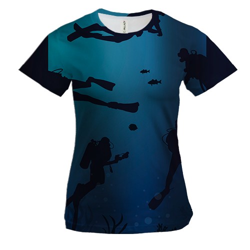 Женская 3D футболка Аквалангисты на дне океана