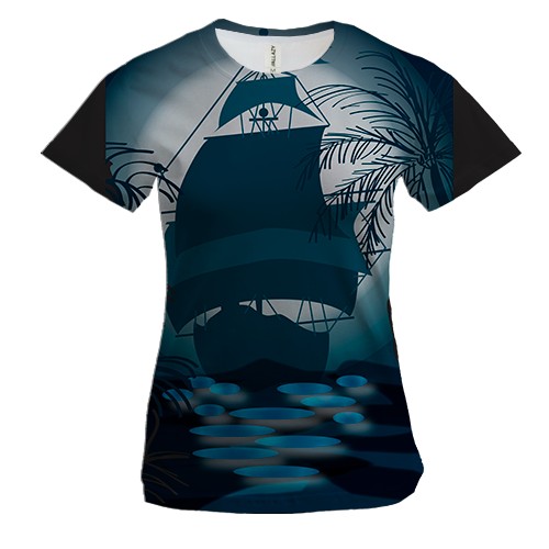 Женская 3D футболка с кораблем на фоне луны