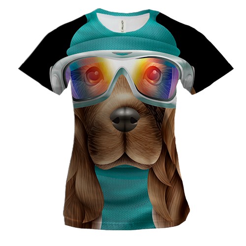 Женская 3D футболка Собака в лыжной маске