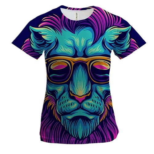 Женская 3D футболка Лев в очках Арт