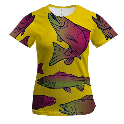 Женская 3D футболка с щуками