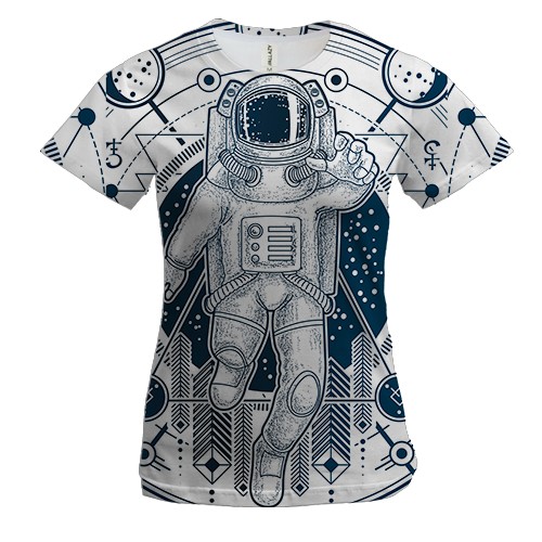 Женская 3D футболка Космонавт в орнаментах