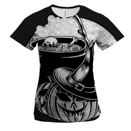 Женская 3D футболка Тыквы с котлом