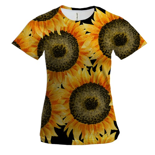 Женская 3D футболка с большими подсолнухами