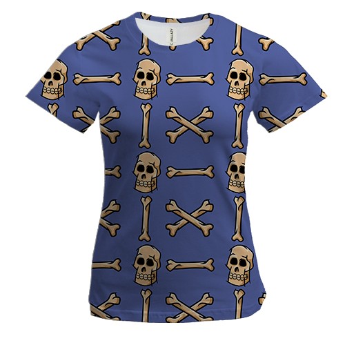 Женская 3D футболка Клеточка из  черепов и костей