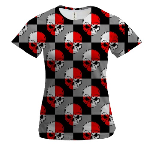 Жіноча 3D футболка Черепа і червона клітинка