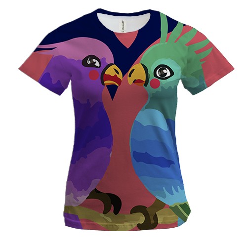 Женская 3D футболка Влюбленные птицы