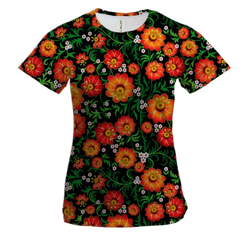 Жіноча 3D футболка з петриківським розписом