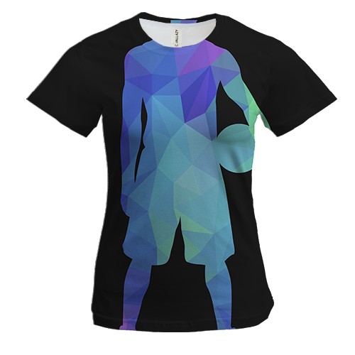 Женская 3D футболка с полигональным футболистом