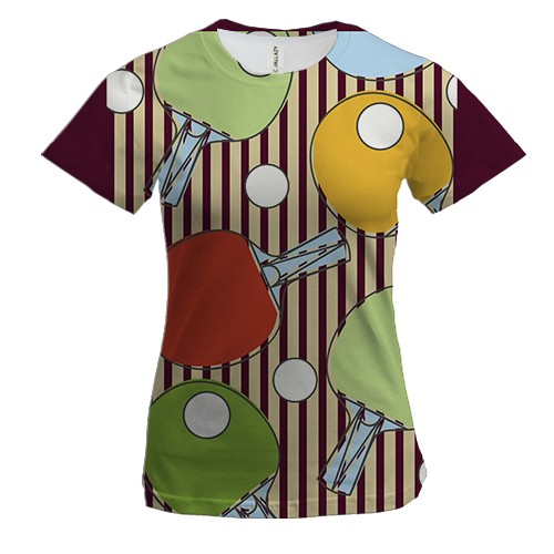 Жіноча 3D футболка з настільною тенісної атрибутикою