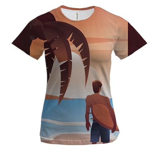 Женская 3D футболка с пляжным серфингом