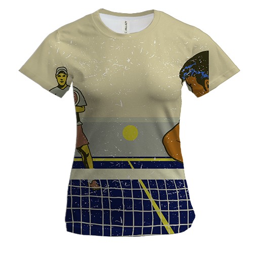 Женская 3D футболка с теннисными игроками и сеткой