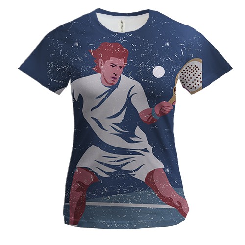 Жіноча 3D футболка з тенісним гравцям в білому