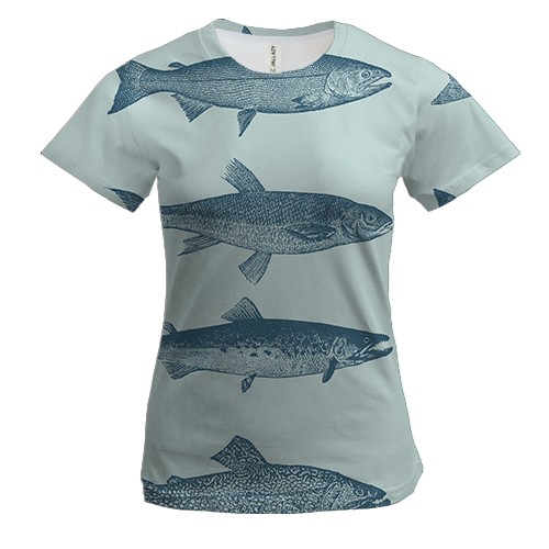 Женская 3D футболка с синими речными рыбами