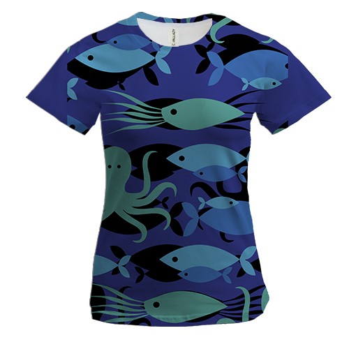 Женская 3D футболка с рыбами и осьминогами