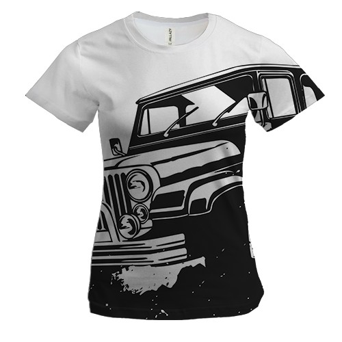 Женская 3D футболка с черным джипом