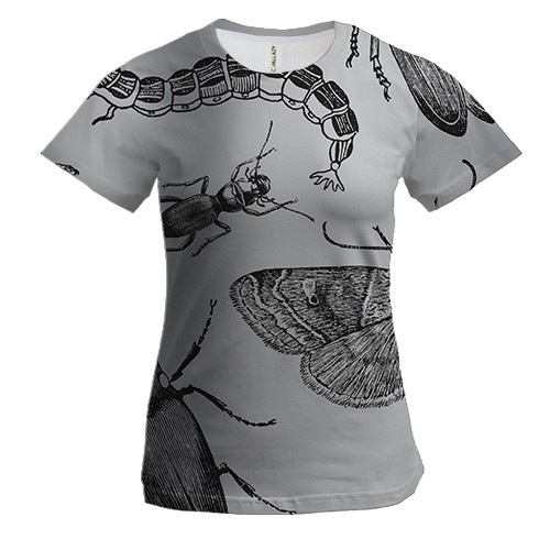 Женская 3D футболка с черными насекомыми