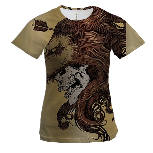 Жіноча 3D футболка зі скелетом і головою лева