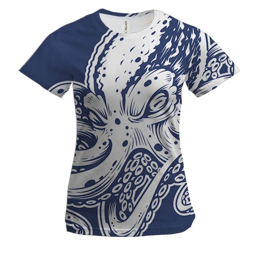 Женская 3D футболка с белым осьминогом