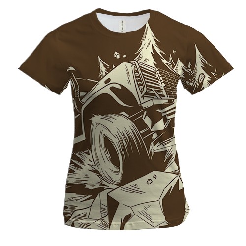 Жіноча 3D футболка з позашляховиком і камінням