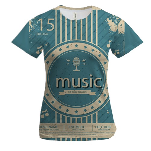 Женская 3D футболка music guitar