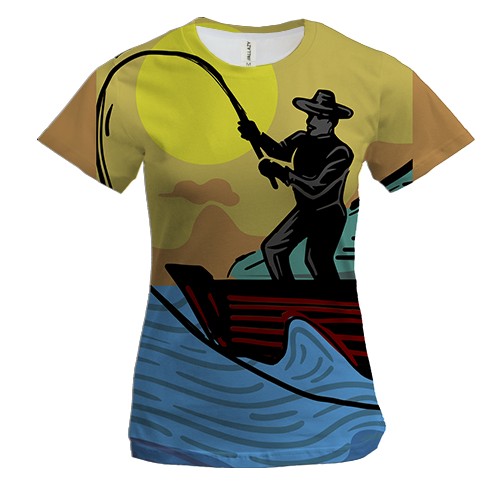 Женская 3D футболка с иллюстрацией рыбака