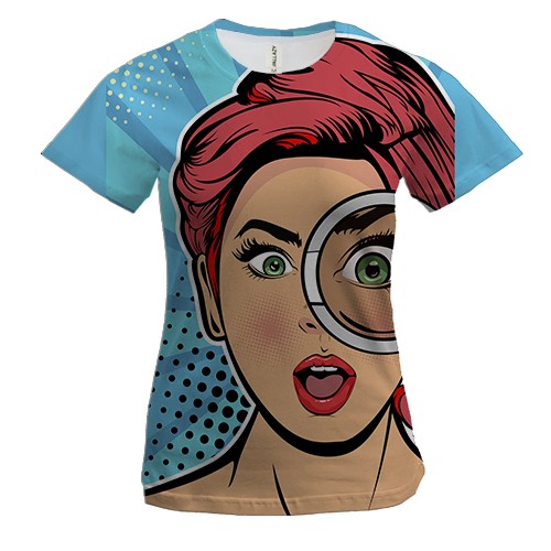 Женская 3D футболка с девушкой и лупой