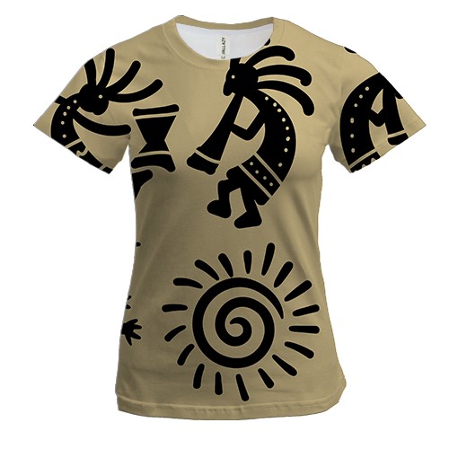 Женская 3D футболка с черными наскальными людьми