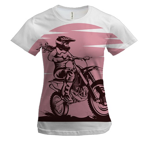 Женская 3D футболка с женщиной на мото