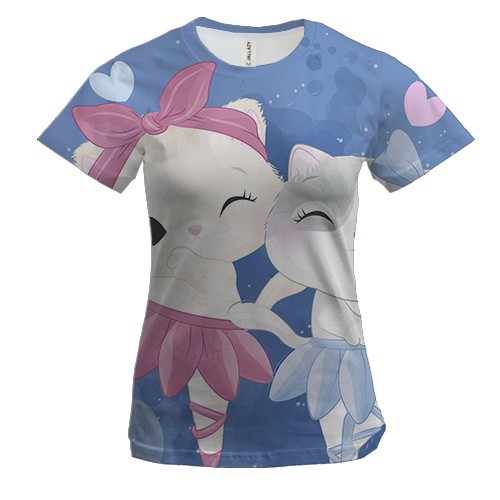 Женская 3D футболка с котами балеринами