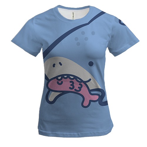 Женская 3D футболка с маленькой акулой и рыбой