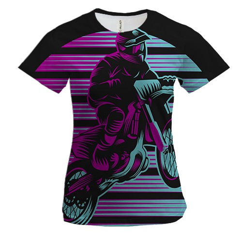 Женская 3D футболка с мотоциклистом в полете