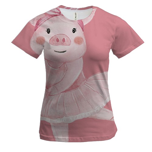 Женская 3D футболка со свинкой балериной