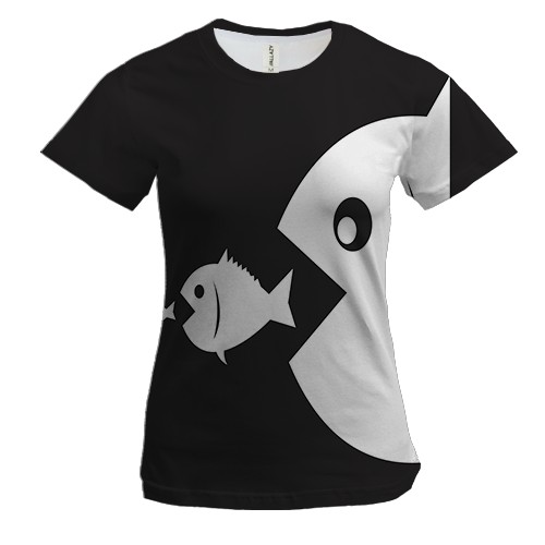 Женская 3D футболка с пищевой цепью рыб