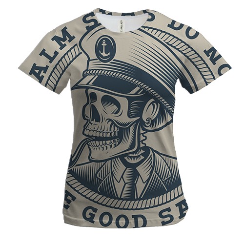 Женская 3D футболка с черепом капитаном и трубкой