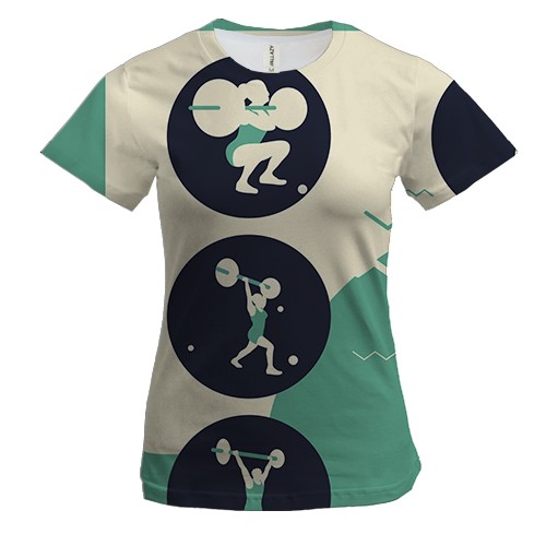 Женская 3D футболка и девушкой и штангой