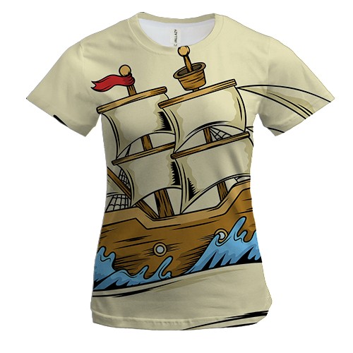 Женская 3D футболка с белым парусником