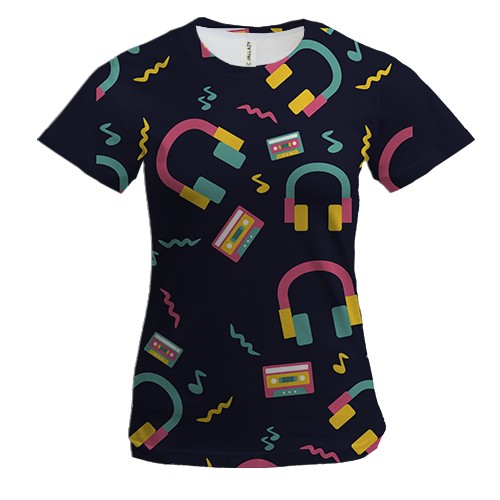 Жіноча 3D футболка з навушниками і касетами