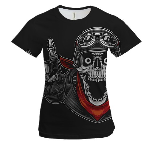 Жіноча 3D футболка со скелетом и байком