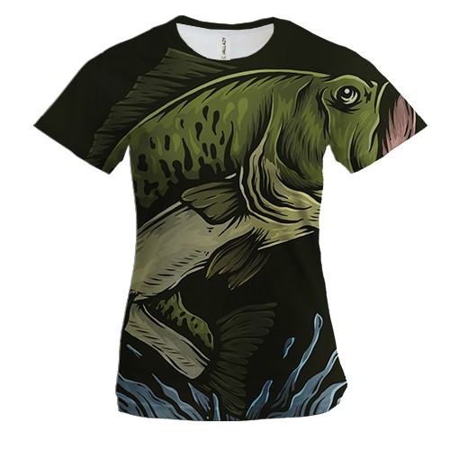 Жіноча 3D футболка з хакі рибою